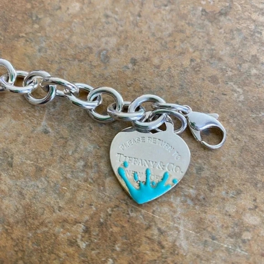Tiffany & Co Return to Tiffany Blue Enamel Splash Heart Tag Bracelet EUC! - Picture 4 of 8